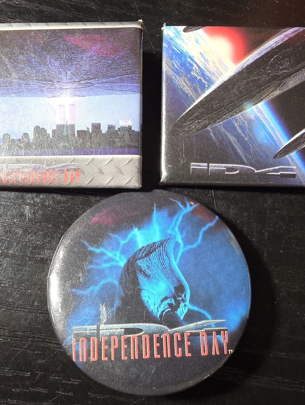 3 Vintage 1996 Independence Day Movie Promo Button Pins 1.5"